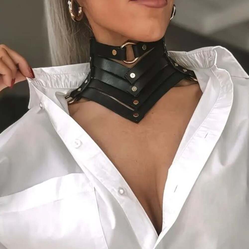 HOT Leather Black Tiered Choker Necklace